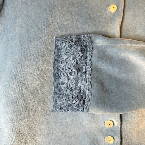 J Jill blue velour lace trim button up cardigan - Picture 6 of 10